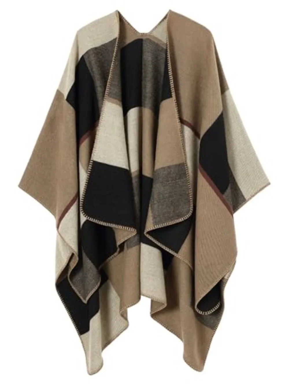 Oversized Shawl Wrap Poncho Cape Open Front Cardigan Plaid Warm Scarf Winter